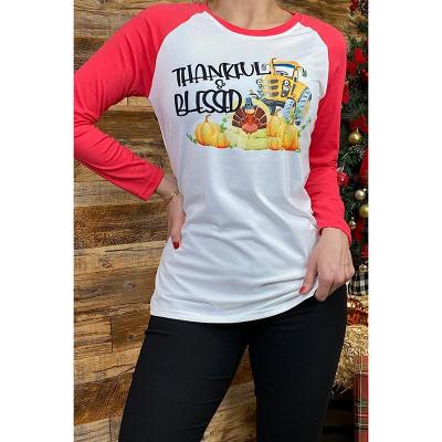 China Fashion Breathable Wholesale Thanksful Graphic Women's Blessd Raglan T-Shirts for sale