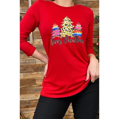 China Wholesale Breathable Graphic Winter Christmas Tree Red Color Ladies Ladies Christmas Top T-Shirts for sale