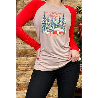 China High Quality Breathable Raglan Winter Xmas Women Long Sleeve T-Shirts Ladies Daily Christmas Tops for sale