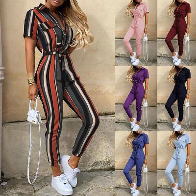 China Wholesale QUICK DRY Summer Fashion Women's Casual Lapel Printed BeltTooling Overalls for sale