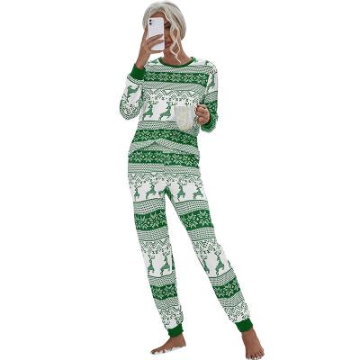 China Breathable Amazon Hot Sale Christmas Home Wear Set Women's Fashion Casual Long Sleeve Printed Christmas Pajamas Two Piece Set for sale