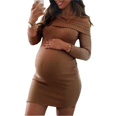 China Breathable 2021 Spring MD2006 Long Sleeve Long Sleeve Ribbed Maternity Clothing Dresses Pregnant Women Clothes Maternity Dress for sale