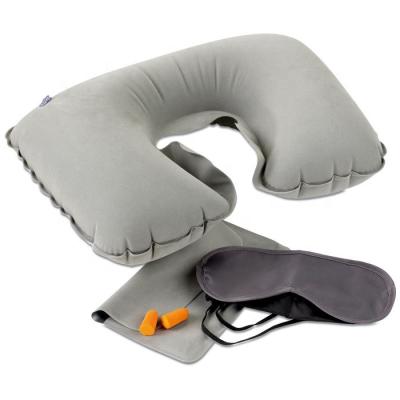 China Eco-Friendly Inflatable Hoge 3 In 1 Neck Pillow Set Inflatable Air Travel Pillow With Eye Mask Earplugs for sale