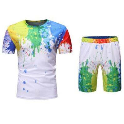 China 97-3142 casual wholesale men's clothing summer shorts sleeve shorts inkjet print color two-piece set suit for sale