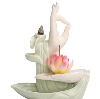 China Green Lotus Censer Waterfall Holder Censers Custom Package New Chinese Incense Buddha Hand Backflow for sale