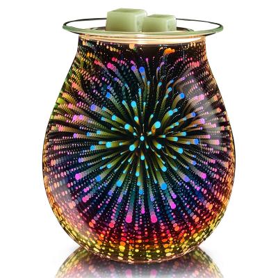 China Home Decor Touch Aromatherapy Heating Night Light Kaleidoscope Fireworks LED Wax Melt Electric 3D Glass Scented Kerosene Lamp for sale