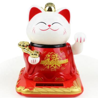 China China Holiday Decoration Solar Energy Hand Shake Hand Shop Gift Lucky Cat Ceramic Plastic SCULPTURE for sale