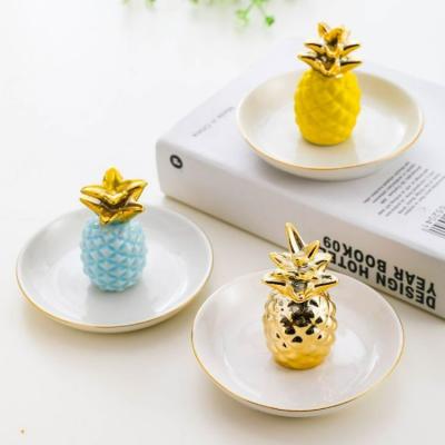 China Pineapple Jewelry Tray Ring Earring Storage Display Small Fashionable Electroplating Ceramic Tray for sale