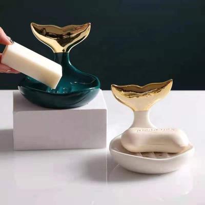 China Bathroom European Decoration Hotel Style Handmade Ceramic Soap Stocked Box Draining Simple Fashion Soap Dish Jewelry Ring Holder for sale