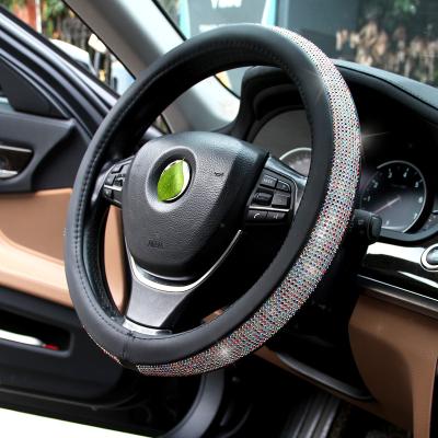 China Microfiber Leather with diomand bling Diamond Steering Wheel Cover Soft Bling Velvet Feel for Girl Women Universal 15 inch Plush Wheel Cover for sale