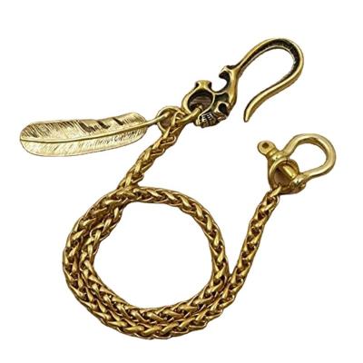 China Personality Accessories Retro Cowboy Gold Color Key Chain Brass Skull Pants Chain Wallet Waist Chain for sale