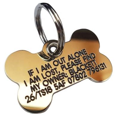 China Custom Solid Brass Europe Logo Pet Bone Shape Tag Bone ID Name Tag Personalized Dog Tag for sale