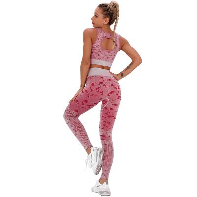 China 2021 Breathable Female Workout Gear 3 Pieces Seamless Yoga Leggings With Bra Tops Sports Gym Crop Waist Leggings Sportswear For Women for sale