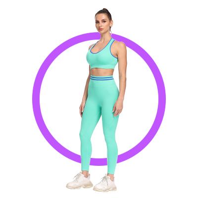 China Wholesale Women's Breathable Workout Equipment Seamless 2 Piece Yoga Leggings With Sports Bra Gym Clothing Set 2021 for sale