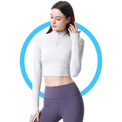 China Yoga Jacket 1/2 Zipper Workout Yoga Jacket Breathable Slim Fit Sporty Track Jacket Long Sleeve Autumn Women Running Top With Thumb Holes for sale