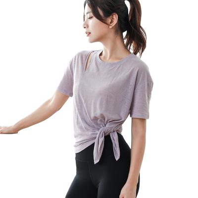 China Wholesale Breathable Women's Short Sleeve Loose Round Neck Yoga Tops Activewear Workout Running T-shirt Sporty Top 2021 for sale