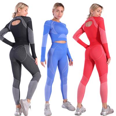 China Wholesale Breathable Autumn Winter Workout Sets Women Yoga Fitness 2 Piece Clothes Exercise Sportswear Legging Crop Top Gym Clothes 2021 for sale