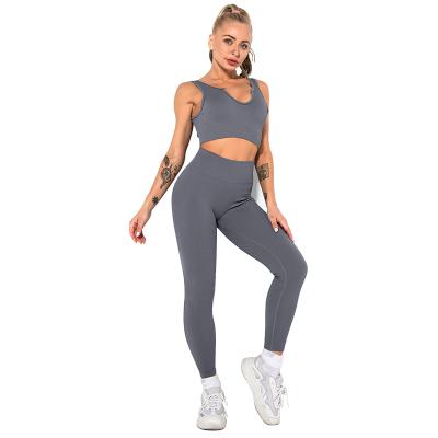 China New Breathable Two-Piece Workout Teams Sets For Women Seamless Sets - High Waist Sporty Leggings Crop Top Tank Bras Yoga Teams Pants for sale