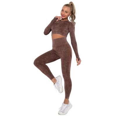 China Wholesale Women's Workout Equipment 2 Pieces Seamless Sports Women's Gaiters Push Up Fitness Tights Gym Sportswear Yoga Running Suit for sale