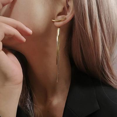 China Long Bar Tassel Drop Earrings Women Gold Fashion Luxury Long Lasting Jewelry Korean Shiny Geometric Geometric Snake Metal Vintage Hanging Pendants for sale