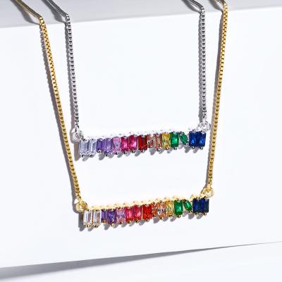 China New Simple Gold Plated Diamond Women's Necklaces Cute Zircon Necklace Fashion Personality Colorful Rainbow 18K Copper Pendant For Women for sale