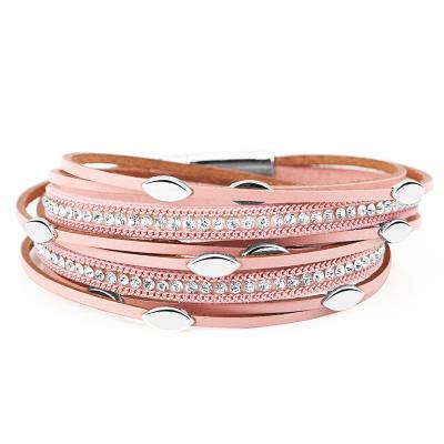 China Manual bracelets and bangles of vintage leather leaf and rhinestone fringe bracelet multilayer quality of bracelet for sale