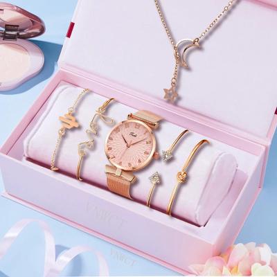 China Fashionable Quartz Watch Luxury Women Watches Magnetic Rose Woman Watch Bracelet de reloj de femme Watch Mesh Band Elegant Female Wristwatches 6pcs Set for sale