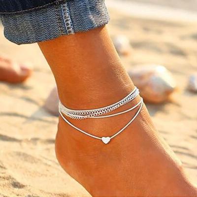 China Eco-Friendly Bohemian Silver Color Anklet Bracelet On Barefoot Leg Fashion Heart Female Anklets For Women Leg Chain Beach Foot Jewelry for sale