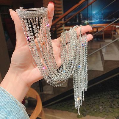 China Decorate 2022 Luxury Shiny Fashion Hair Accessories Crystal Hair Decorate Headband Wedding Tassel Full Rhinestone Hairpins Women Long for sale