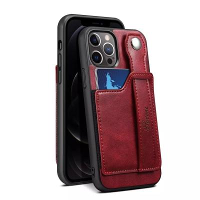 China Leather case iPhone12miniback foriphone13prowrist function strap applicable mobile phone wallet cover protective elastic card for sale