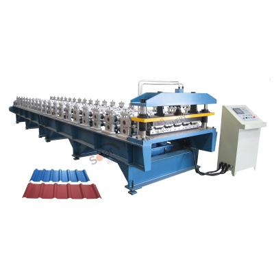 China Hotels Colored Casting Trapezoidal Sheet Metal Roof Roll Forming Machine for sale