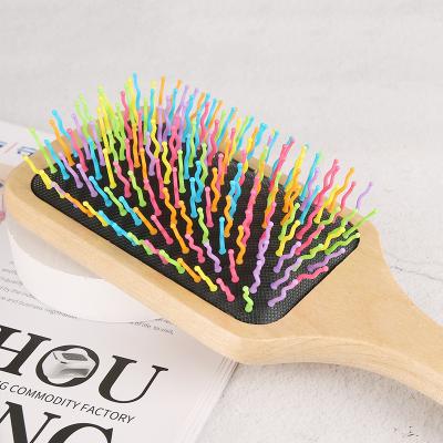 China Nondisposable Private Label Custom Logo Professional Square Detangling Hair Brush Eco-friendly Wooden Massage Comb for sale