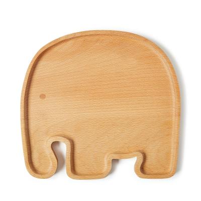 China Sustainable Healthy Animal Baby Flatware Wooden Elephant Kids Plate Dinner Plain Dishes for sale