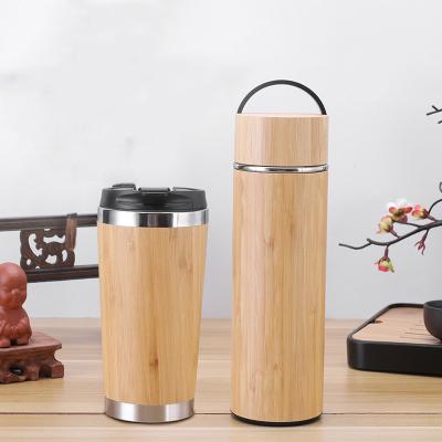 China Sustainable Bamboo Thermos with Large Capacity Tea Infuser Keeps Hot and Cold for 12 Hours Vacuum Insulated Stainless Steel Travel Tea Tumbler for sale