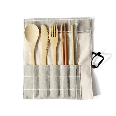 China Disposable Nordic Style Bamboo Tableware Western Chopsticks Serving Bag Portable Outdoor Travel Storage Set Bamboo Tableware Spoon Bag for sale