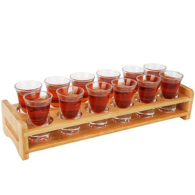 China Beer Serving Tray Server Caddy Tray Beer Taster Flight Bamboo Glass Wooden Accessory For Restaurant Home Brewer Dad Fathers Day for sale