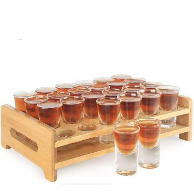 China BAMBOO Tumbler 24 Cups Bamboo Wooden Serving Tray Bamboo Beer Food Trays For Restaurant Home Party for sale