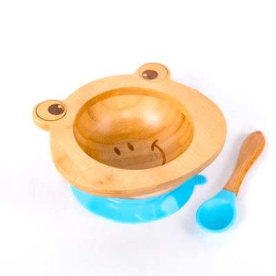 China Sustainable Lovely Custom Made Frog Salat Bamboo Bowl With Suction Kids Baby Bowl for sale