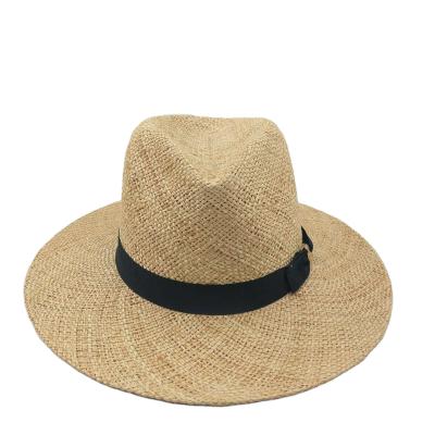 China Picture Men Hand-weaving Felt Hat Summer Hemp Cowboy Roll Panama Rattan Felt Hat Straw shinning 50+ UV hats for sale