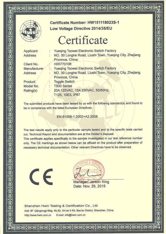 CE - Yueqing Toowei Electronic Switch Manufacturer