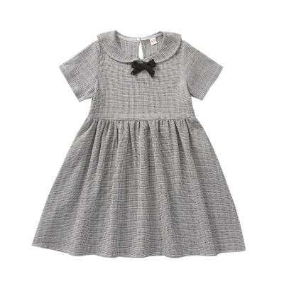 China Customizable Designed Anti-wrinkle Girls Dress Summer Shildren Doll Collar Short Sleeve Plaid Border Kids Dresses For Girls for sale