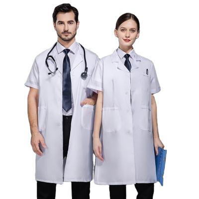 China Hospital Fashion Good Quality Short Sleeve Can Print Logo Medical Doctor Nurse Hospital Uniforms White Lab Coat for sale