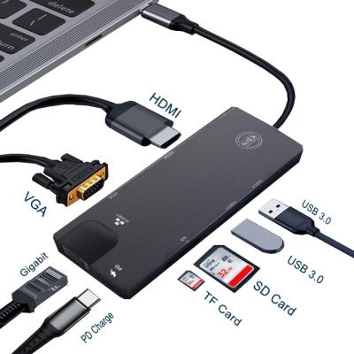 China Newest PVC+ Usb Bare Copper Type C Hub 8 in 1 USB Hub Multi Function Adapter For Type C Laptops for sale