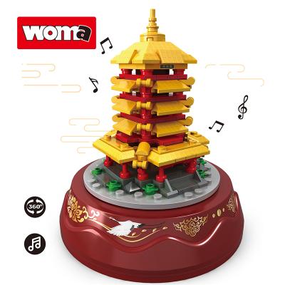 China Building Toy WOMA TOYS Chinese Classical Architecture Chinese Historical Sites Rotate Music Box Building Block Toys For Children Gifts for sale