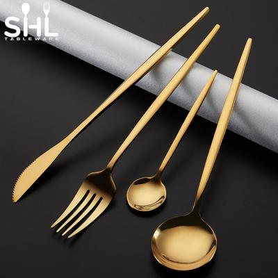 China Viable Matte Gold Flatware Spoon Fork Chopstick Stainless Steel Cutlery Bulk Sets for sale