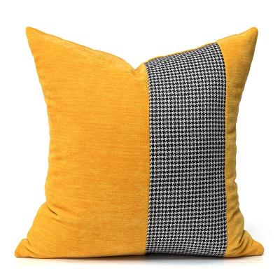 China Unique Houndstooth Chenille Anti-pilling Design Patchwork Pillow Case Wholesale Cushion Cover With Stitching Quilted Pillowcase for sale