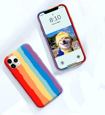 China Wholesale Custom Liquid Silica Gel Rainbow Mobile Phone Case Shockproof Color Can Be Customized PC Flannel Material for sale