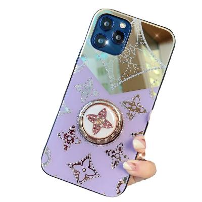 China Wholesale IMD Two Color Frame Bling TPU Electroplating Shockproof Phone Bumper Case with Ring Kickstand for iphone for sale