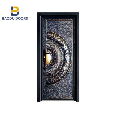 China Modern BaoDu Fiberglass Exterior Door And Wrought Iron Exterior Door With Zinc Alloy Door Lock Handle Set en venta