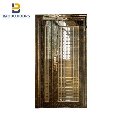 China Baodu Modern Popular Design Front Entrance Security Stainless Steel Door Exterior Te koop